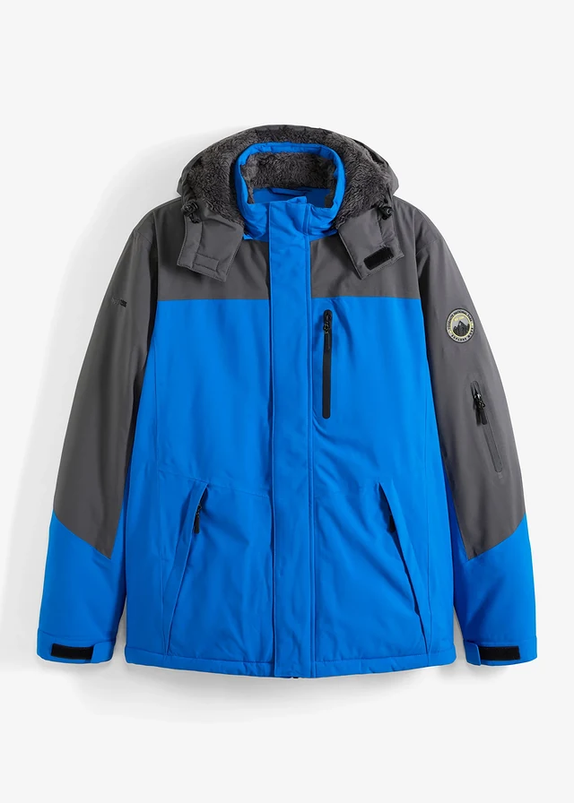Veste imperméable à doublure polaire, Couleur: bleu azur/gris ardoise