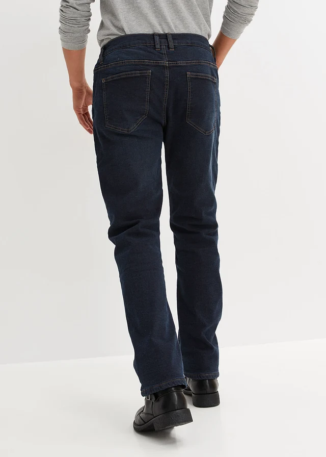 Jean extensible loose, taille élastiquée, doublure chaude, droit • denim bleu foncé/camel • product-page.page-title-suffix