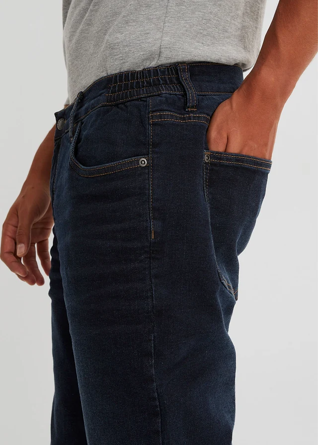 Jean extensible loose, taille élastiquée, doublure chaude, droit • denim bleu foncé/camel • product-page.page-title-suffix