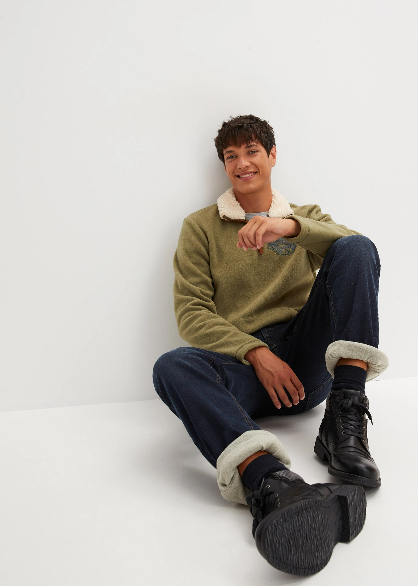 Strečové termo džíny Straight s pohodlným pasem, Relaxed Fit • tmavý denim-béžová • bonprix obchod