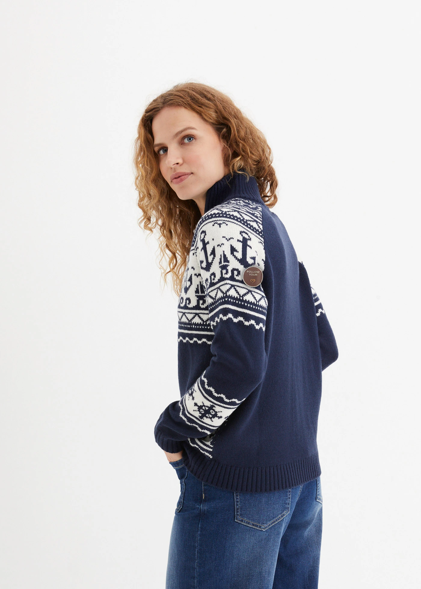 Námořnický svetr s norským vzorem • tmavě modro-přírodní bílá s norským vzorem • bonprix obchod