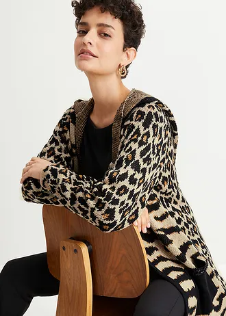 Manteau en maille avec sequins et capuche • léopard • Boutique bonprix