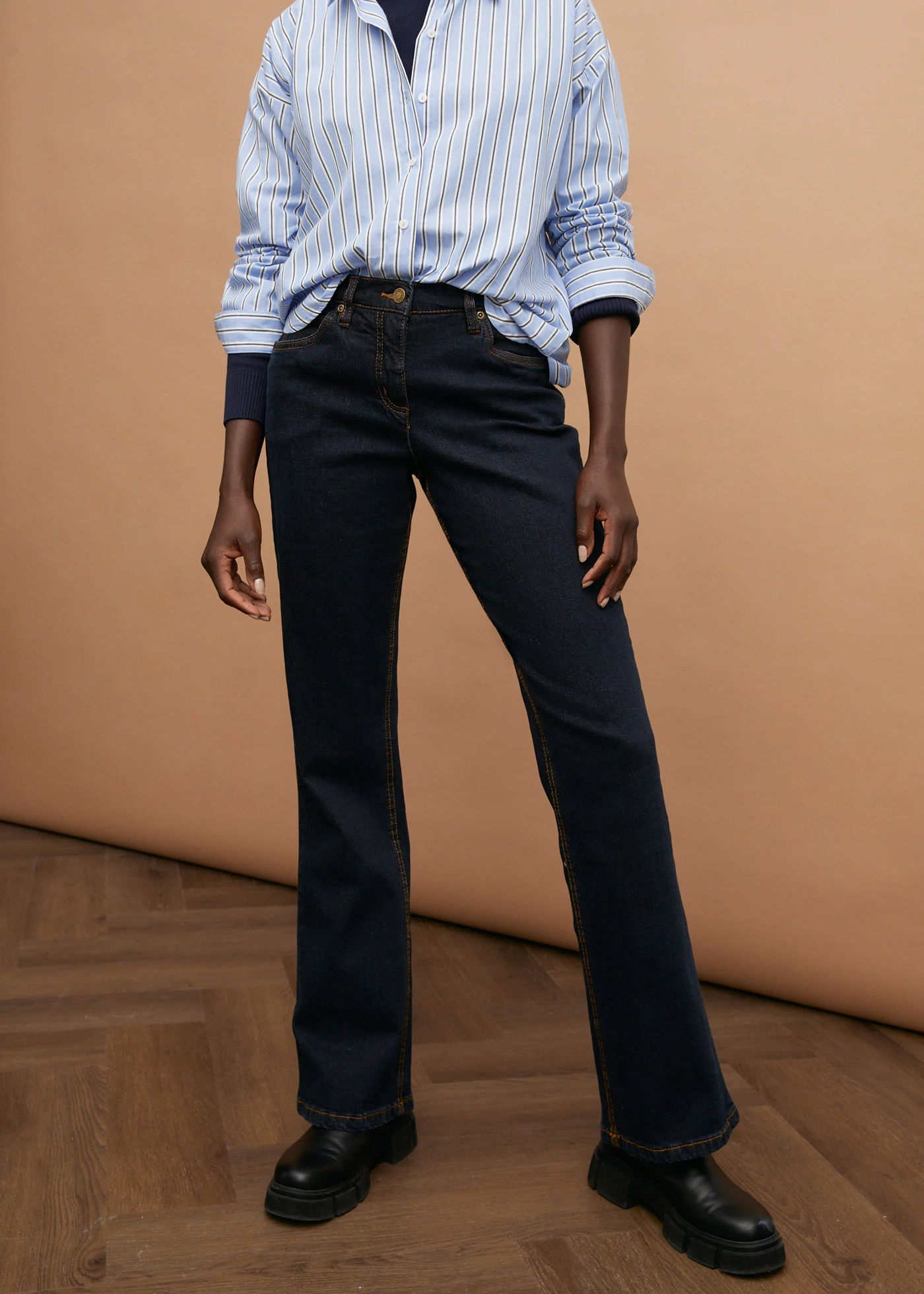 Strečové džíny High Waist, Bootcut • tmavě modrý denim • bonprix obchod