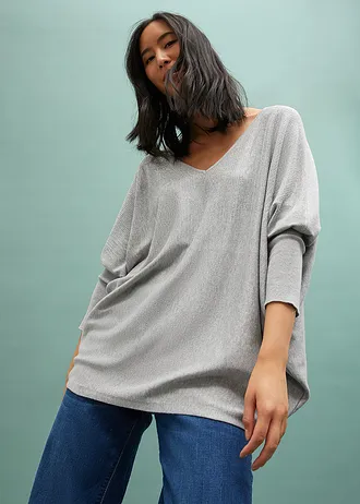 Pull en fine maille avec strass • gris clair chiné • Boutique bonprix