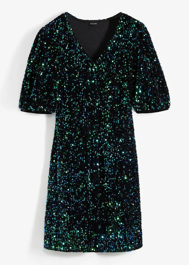 Robe à sequins, Couleur: noir + bleu vert
