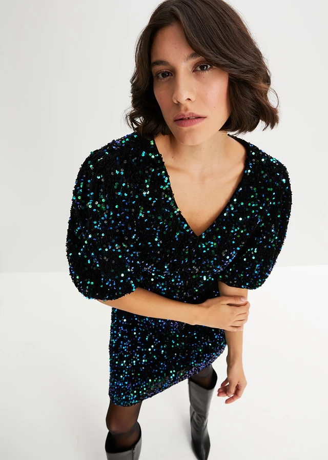 Robe à sequins, Couleur: noir + bleu vert