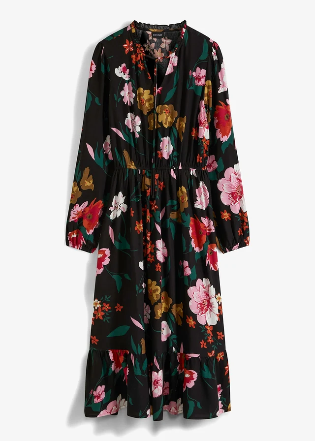 Robe midi en viscose fluide, Couleur: noir floral