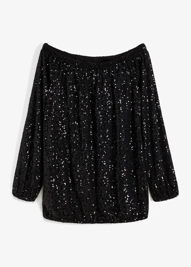 Bluză carmen oversize, cu paiete