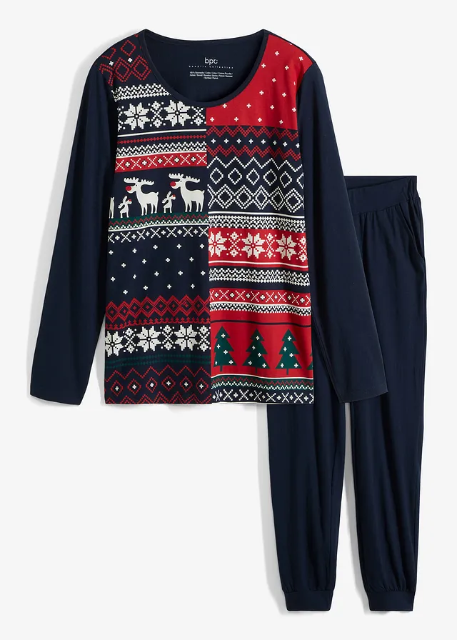 Pyjama van puur katoen • donkerblauw met print • bonprix online shop