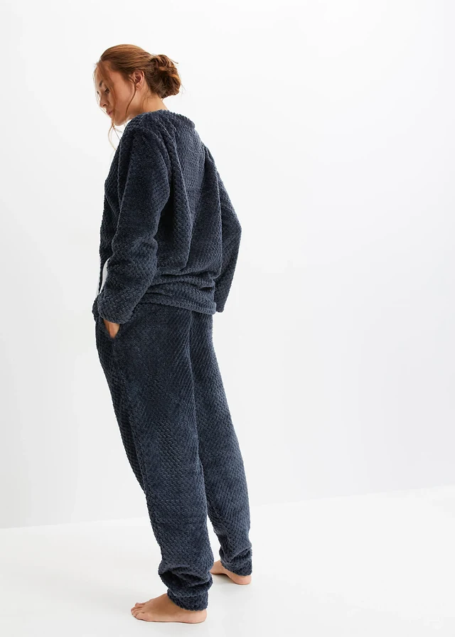 Huispak van fleece met een gebreid patroon en applicatie (2-dlg.) • nachtblauw • product-page.page-title-suffix