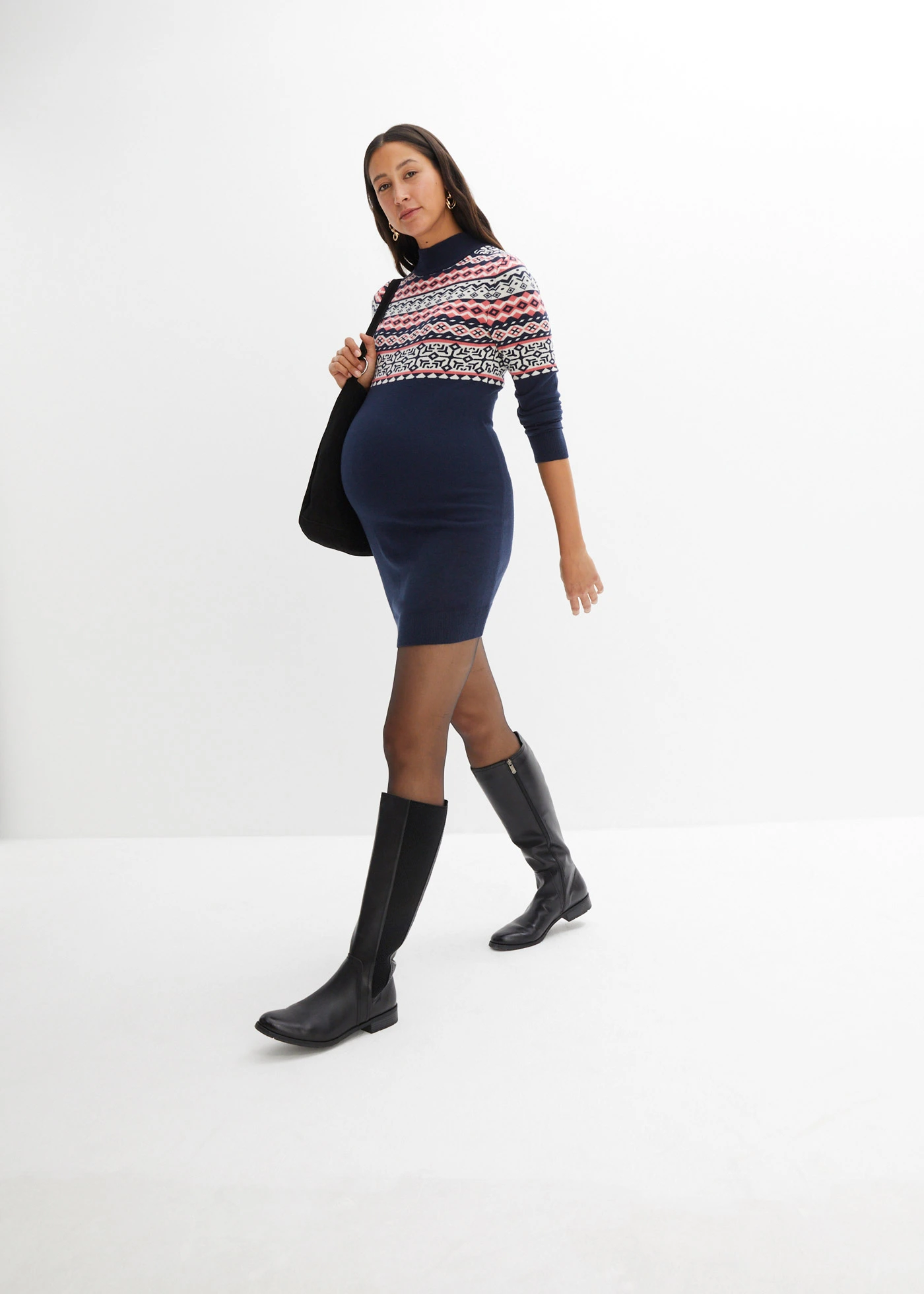 Pletené těhotenské šaty • tmavě modrá s norským vzorem • bonprix obchod