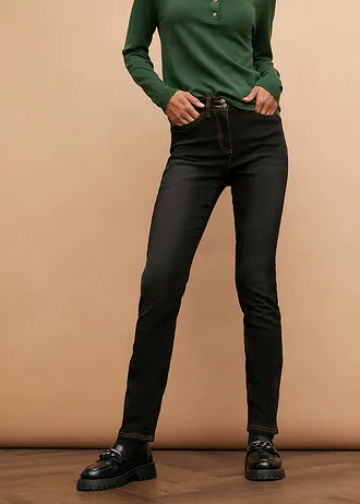 Termo džínsy, rovné, stredná výška pásu, pohodlný pás • čierna denim • obchod bonprix