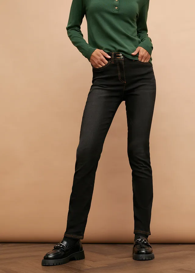 Straight jeans mid waist, thermo met comfortband • zwart denim • product-page.page-title-suffix
