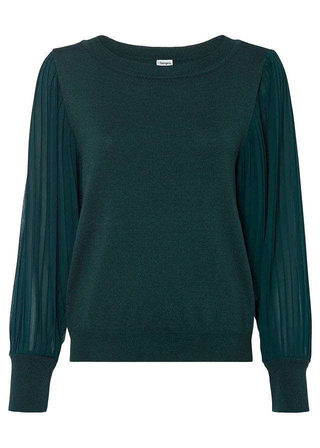 Pull doux en fine maille, viscose majoritaire, Couleur: vert profond