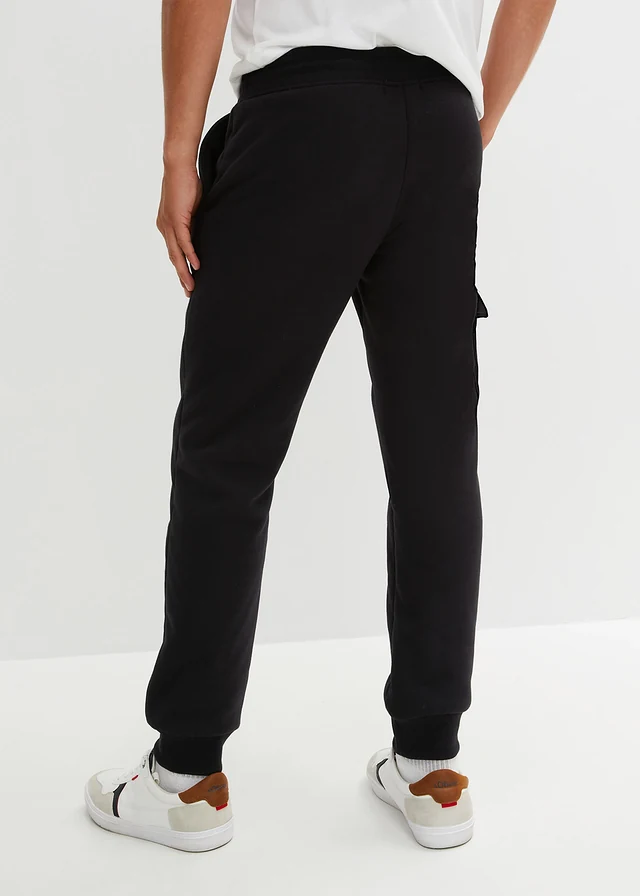 Thermo joggingbroek met cargozakken en teddy voering, Kleur: zwart