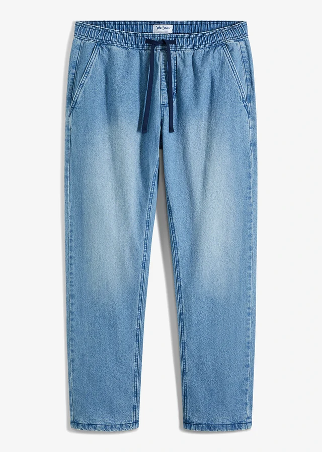 Jean jogger avec doublure thermique en flanelle, droit, Couleur: medium bleu bleached/bleu foncé