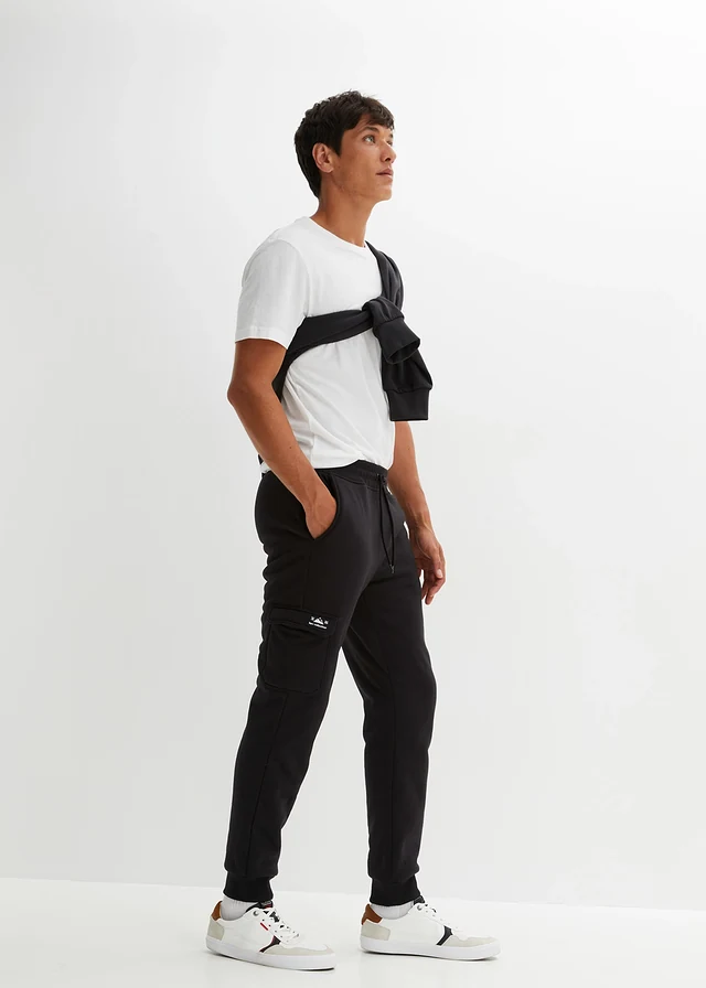 Pantaloni sport cu buzunare cargo şi căptuşeală teddy, culoare: negru