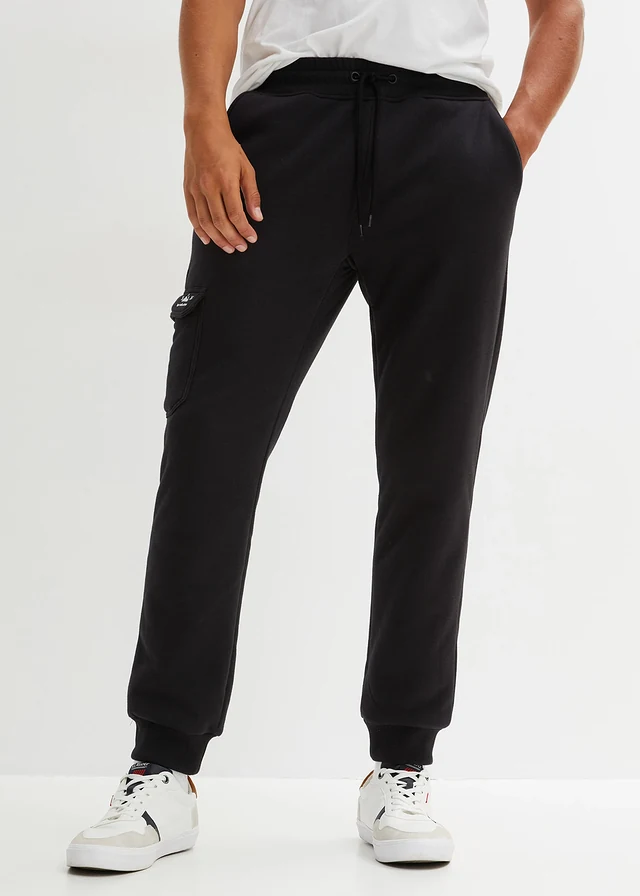 Thermo joggingbroek met cargozakken en teddy voering, Kleur: zwart