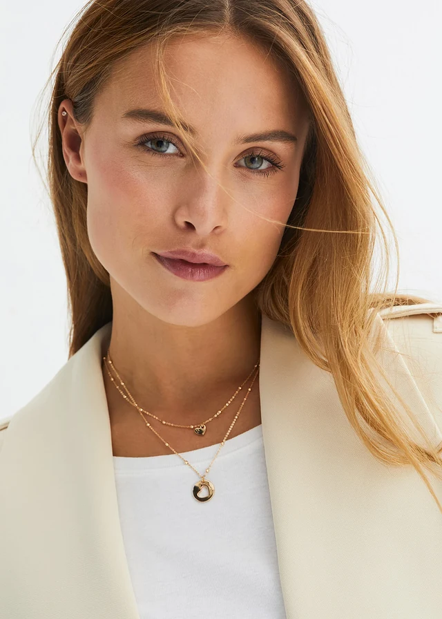 Kettingen set met hartvormige hangers (2-dlg.), Kleur: verguld