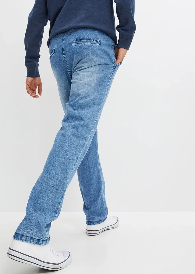 Termo džíny bez zapínání, s flanelovou podšívkou, Regular Fit, Straight • středně modrý denim/tmavě modrá • bonprix obchod