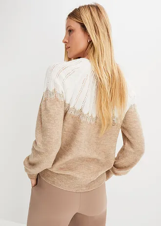 Ažurový svetr, barva: béžová metalická