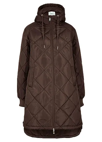 Korte coat met capuchon en stiksels, Kleur: donkerbruin