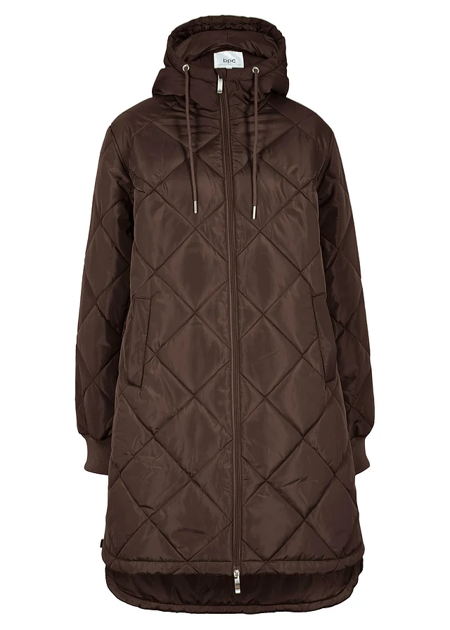 Korte coat met capuchon en stiksels