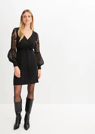 Jersey jurk met kanten mouwen • zwart • bonprix online shop