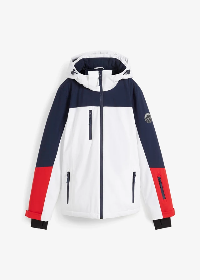 Veste de ski imperméable avec fentes d’aération, Couleur: blanc/bleu foncé