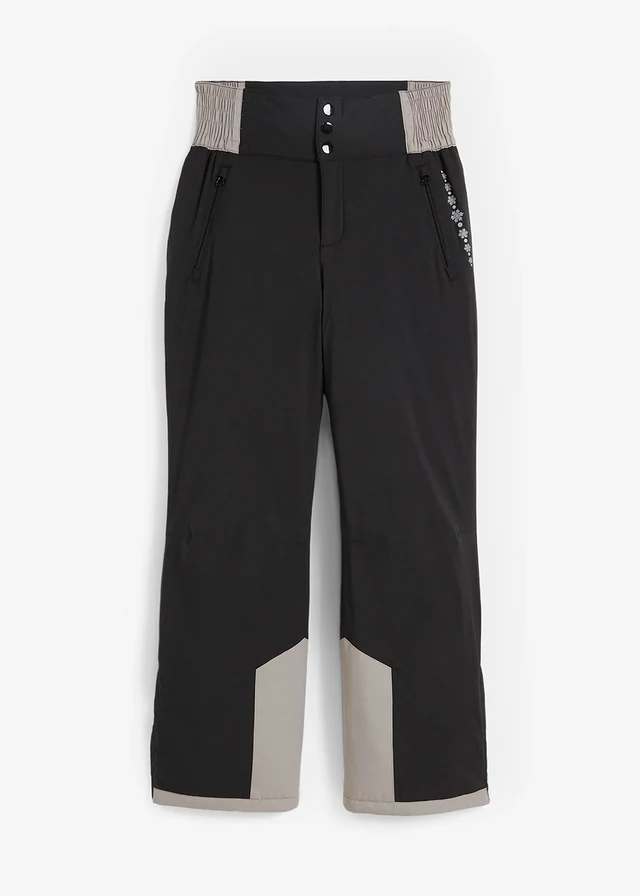 Outdoor thermo skibroek met high waist en comfortband, waterdicht, straight, Kleur: zwart
