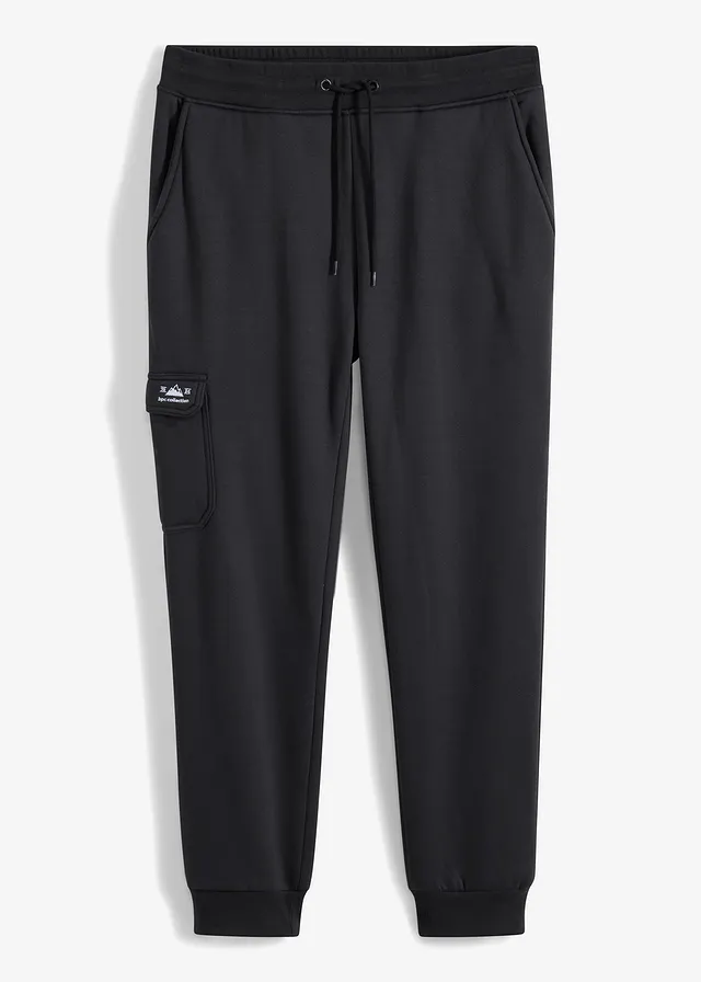 Thermo joggingbroek met cargozakken en teddy voering, Kleur: zwart