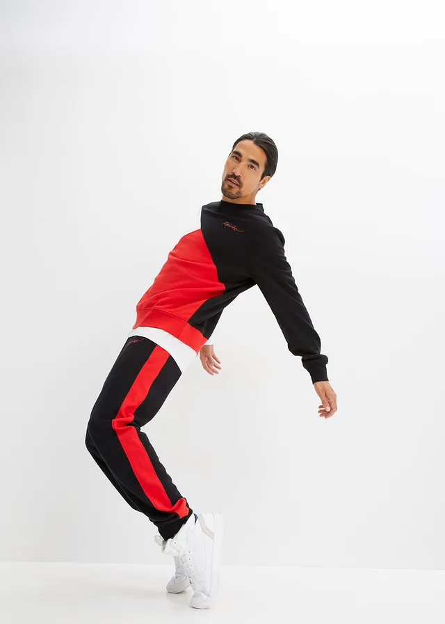 Joggingpak (2-dlg. set), Kleur: zwart-wit-aardbeirood