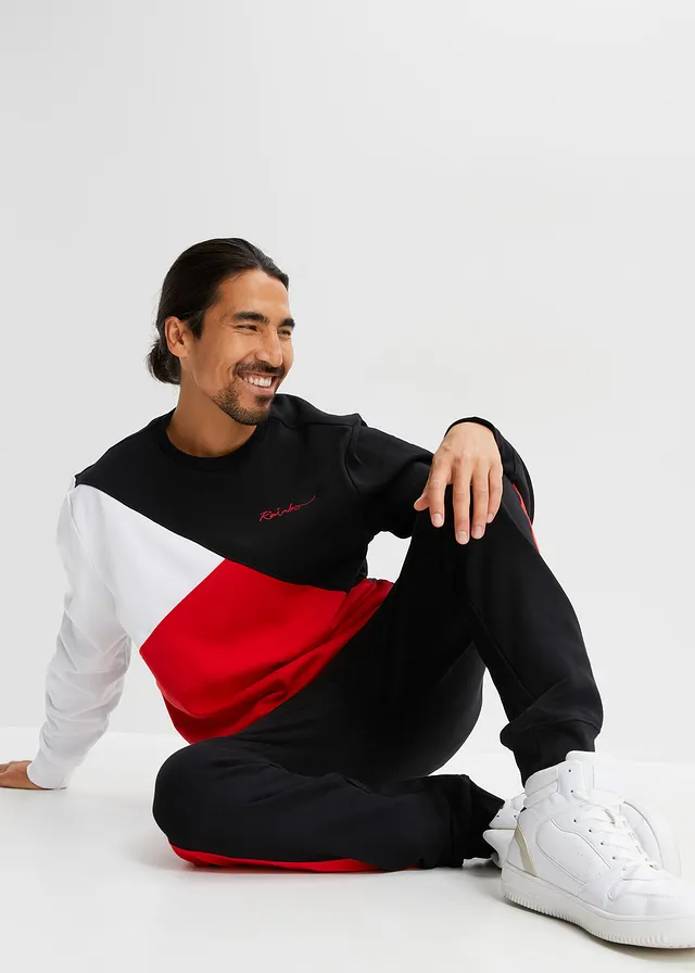 Joggingpak (2-dlg. set), Kleur: zwart-wit-aardbeirood