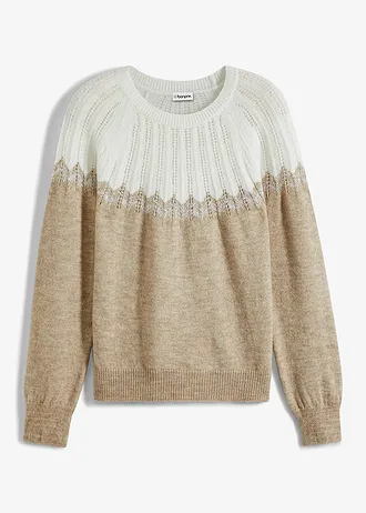 Ažurový svetr, barva: béžová metalická