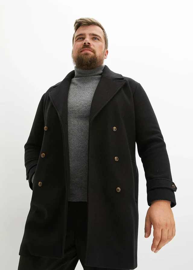 Lange blazerjas met wol, Kleur: zwart