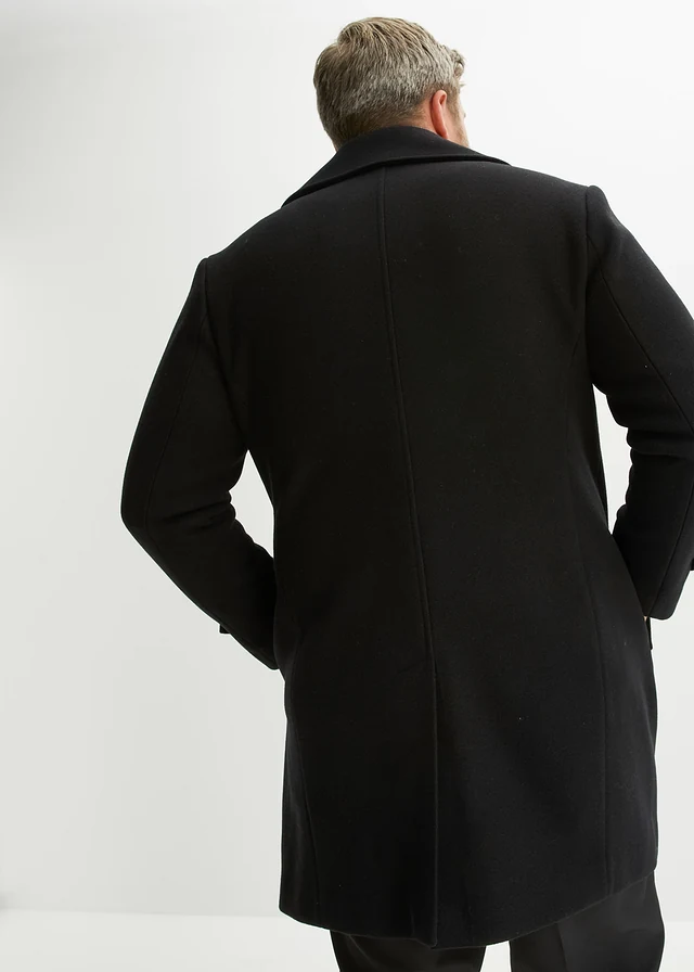 Lange blazerjas met wol, Kleur: zwart