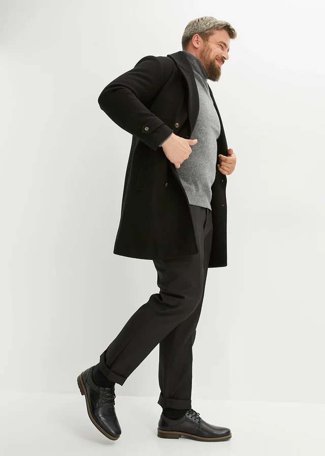 Lange blazerjas met wol, Kleur: zwart