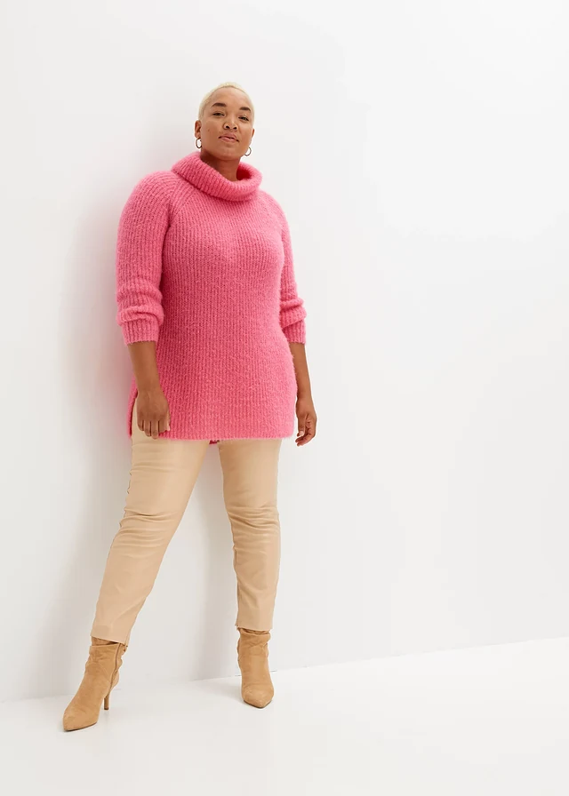 Bő garbó nyakú pulóver, szín: pink