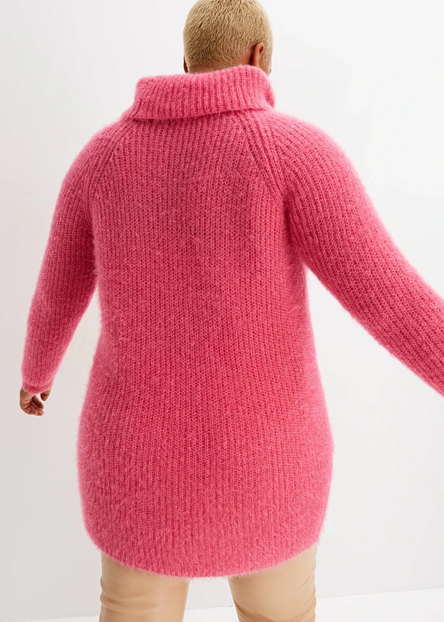 Pull col roulé oversize, Couleur: rose vif
