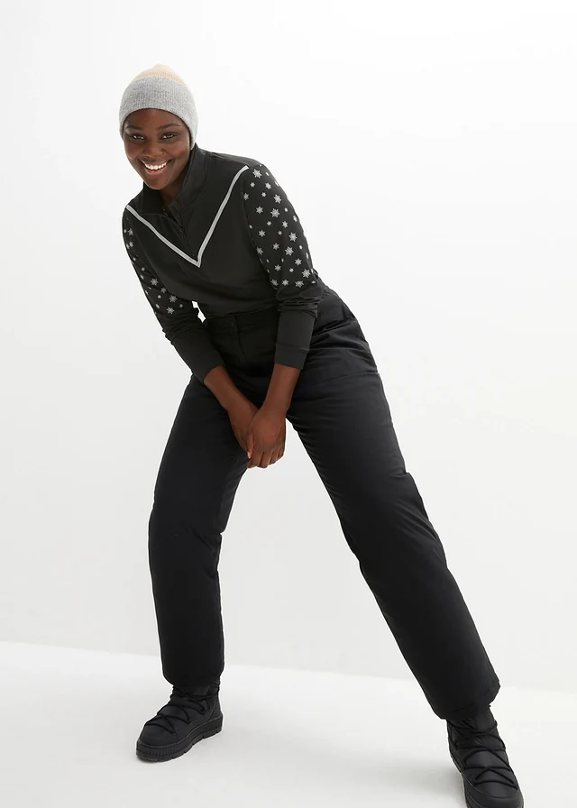 Pantalon chaud avec doublure polaire et taille élastiquée, imperméable, Couleur: noir