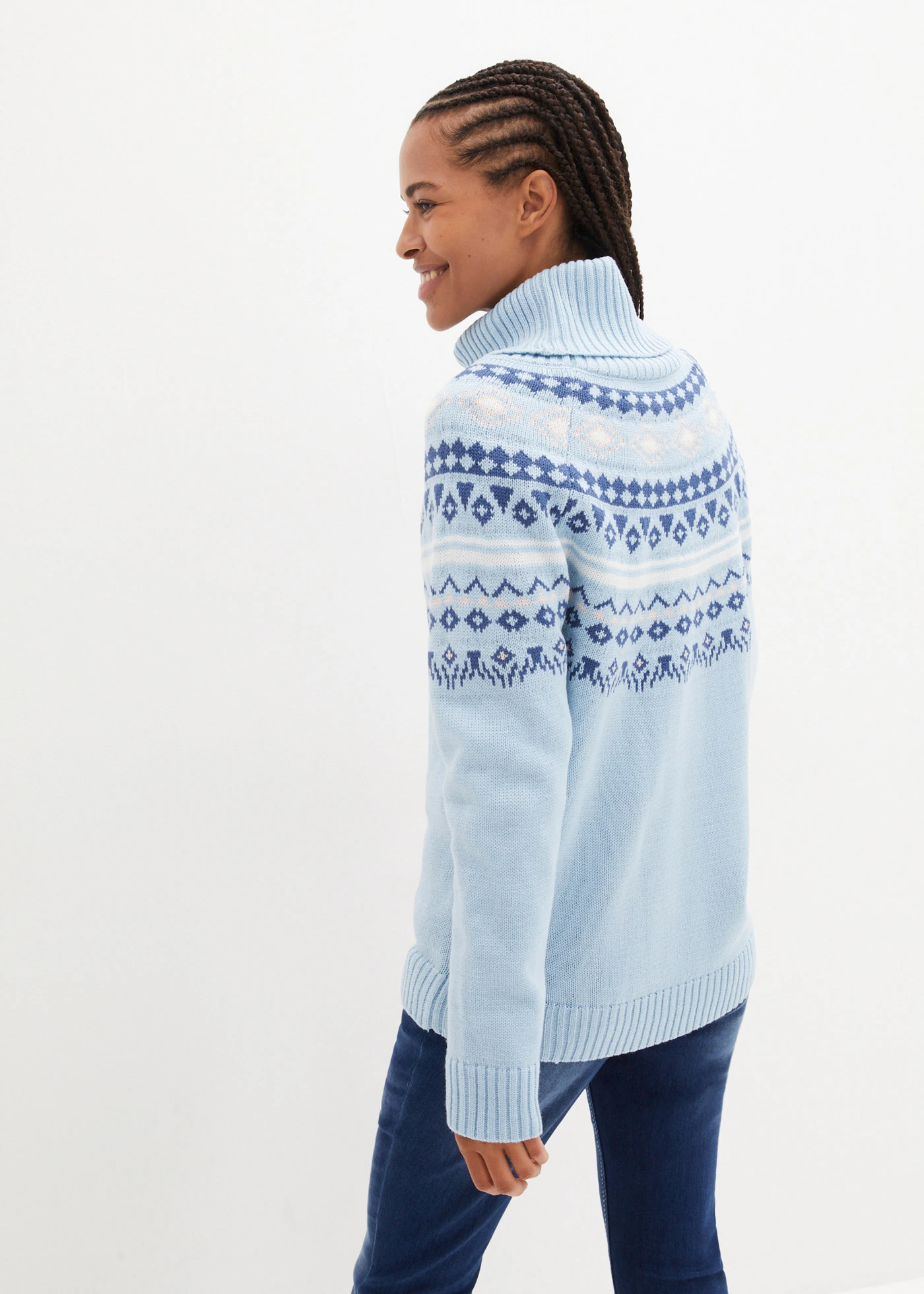 Pull col roulé norvégien • bleu brume motif norvégien • Boutique bonprix