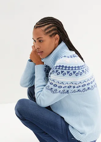 Pull col roulé norvégien • bleu brume motif norvégien • Boutique bonprix