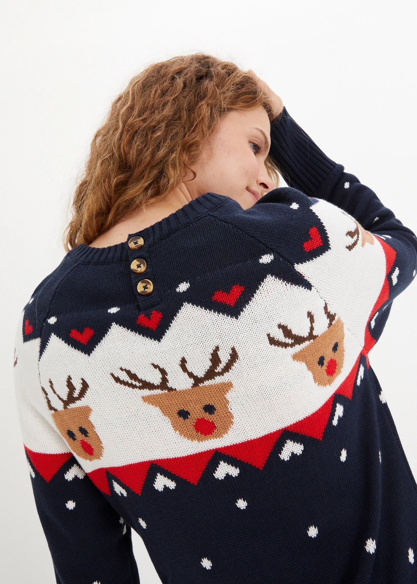 Gebreide jurk met rendier • donkerblauw • bonprix online shop