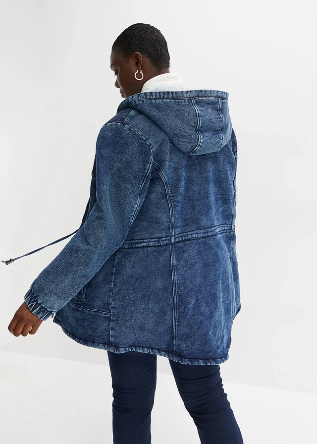 Parka en jean avec maille peluche, Couleur: bleu foncé denim