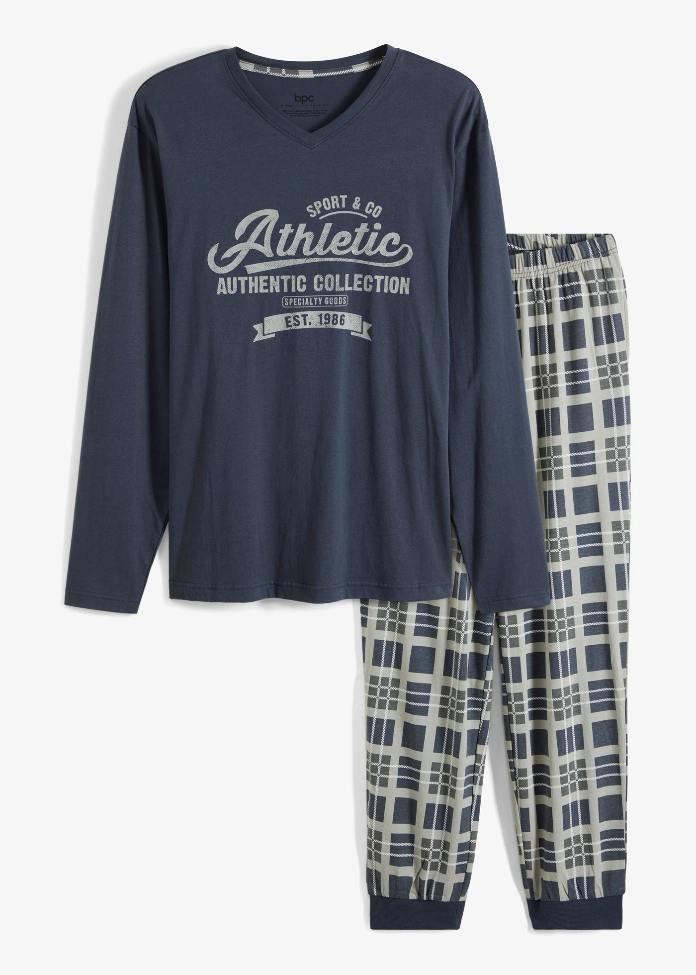 Pyjama van puur biologisch katoen met lange mouwen • nachtblauw/grijs met print • bonprix online shop