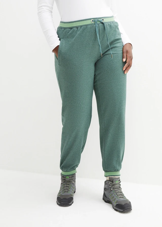 Lot de 2 pantalons sweat, Couleur: noir+vert foncé chiné