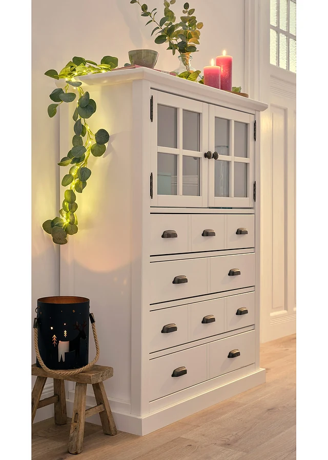 LED kunstbloemen slinger met eucalyptusbladeren, Kleur: groen