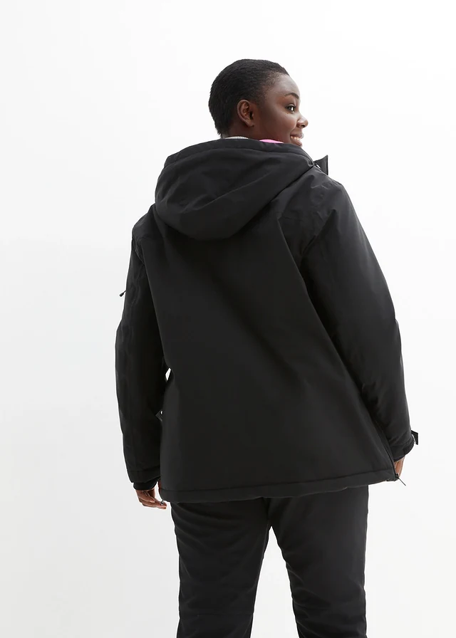 waterdichte outdoor instap ski-jas met fleece voering, oversized, Kleur: zwart