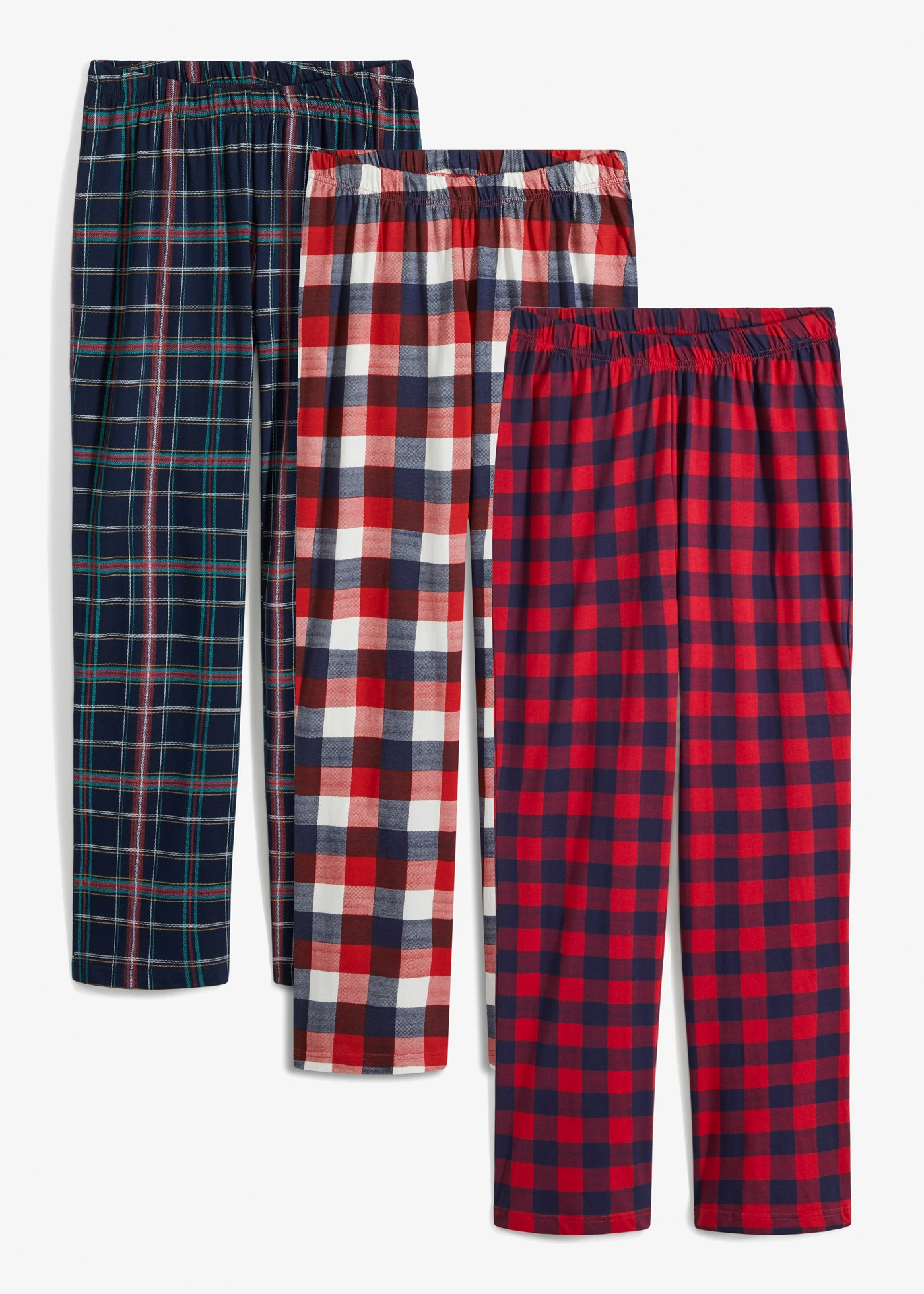 Pantaloni de pijama din bumbac 100%  (set/3 buc.) • bleumarin/roșu închis/negru cadrilat • magazin bonprix