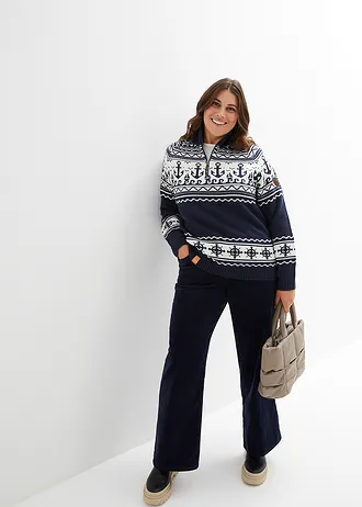 Námořnický svetr s norským vzorem, barva: tmavě modro-přírodní bílá s norským vzorem